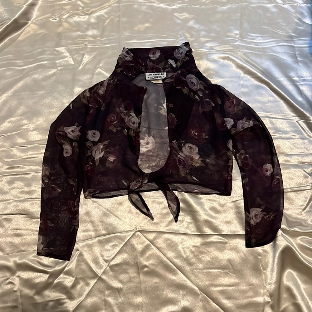 Purple cropped mesh top